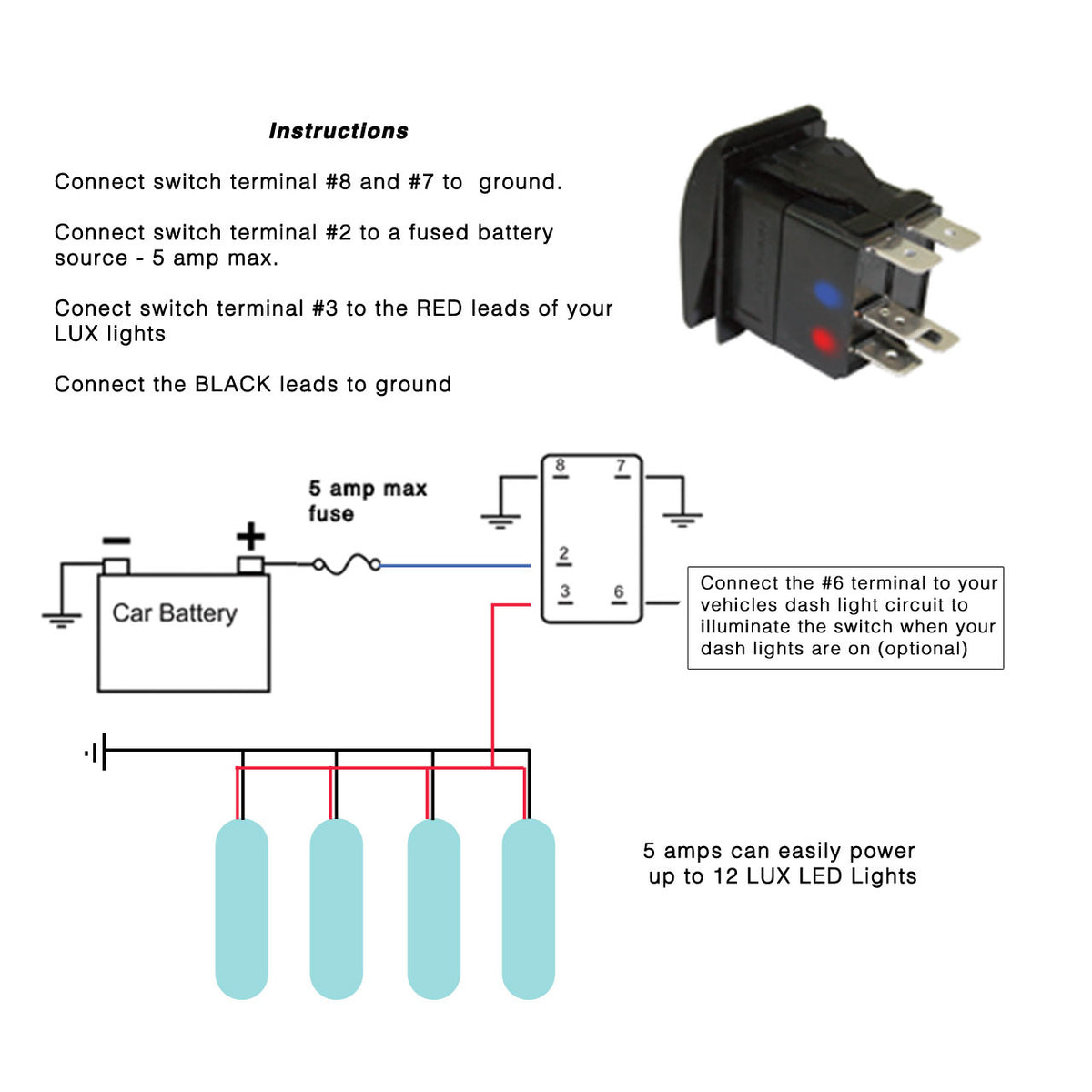 LUX Lighting Systems LED Rocker Switch Instructions