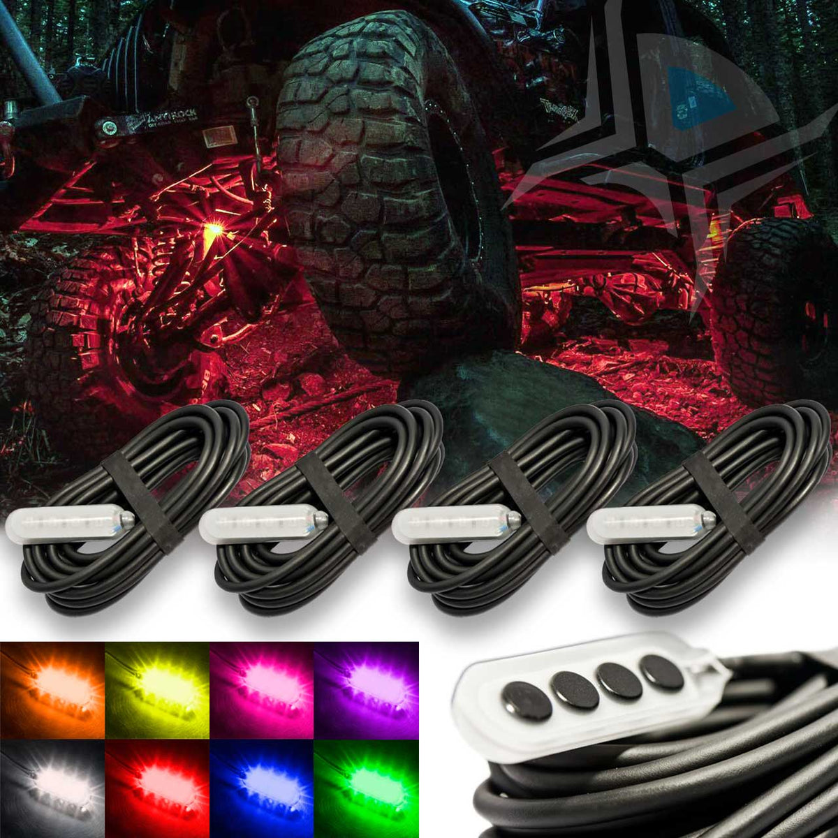 MAX RGB Color Changing LED Rock Light Kit for Jeeps 4 Piece Fender Well Set