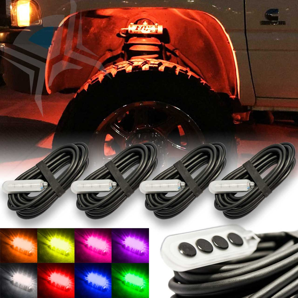 MAX RGB Color Changing LED Rock Light Kit for Trucks 4 Piece Fender Well Set
