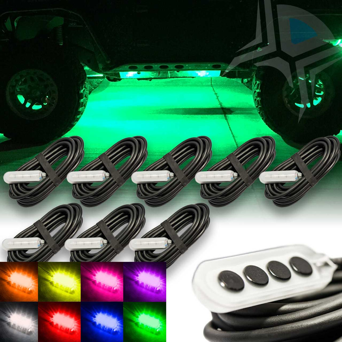 MAX RGB Color Changing LED Rock Light Kit for Jeeps 8 Piece Ground Coverage
