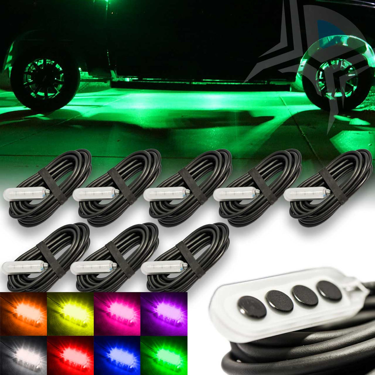 MAX RGB Color Changing LED Rock Light Kit for Trucks 8 Piece Ground Coverage