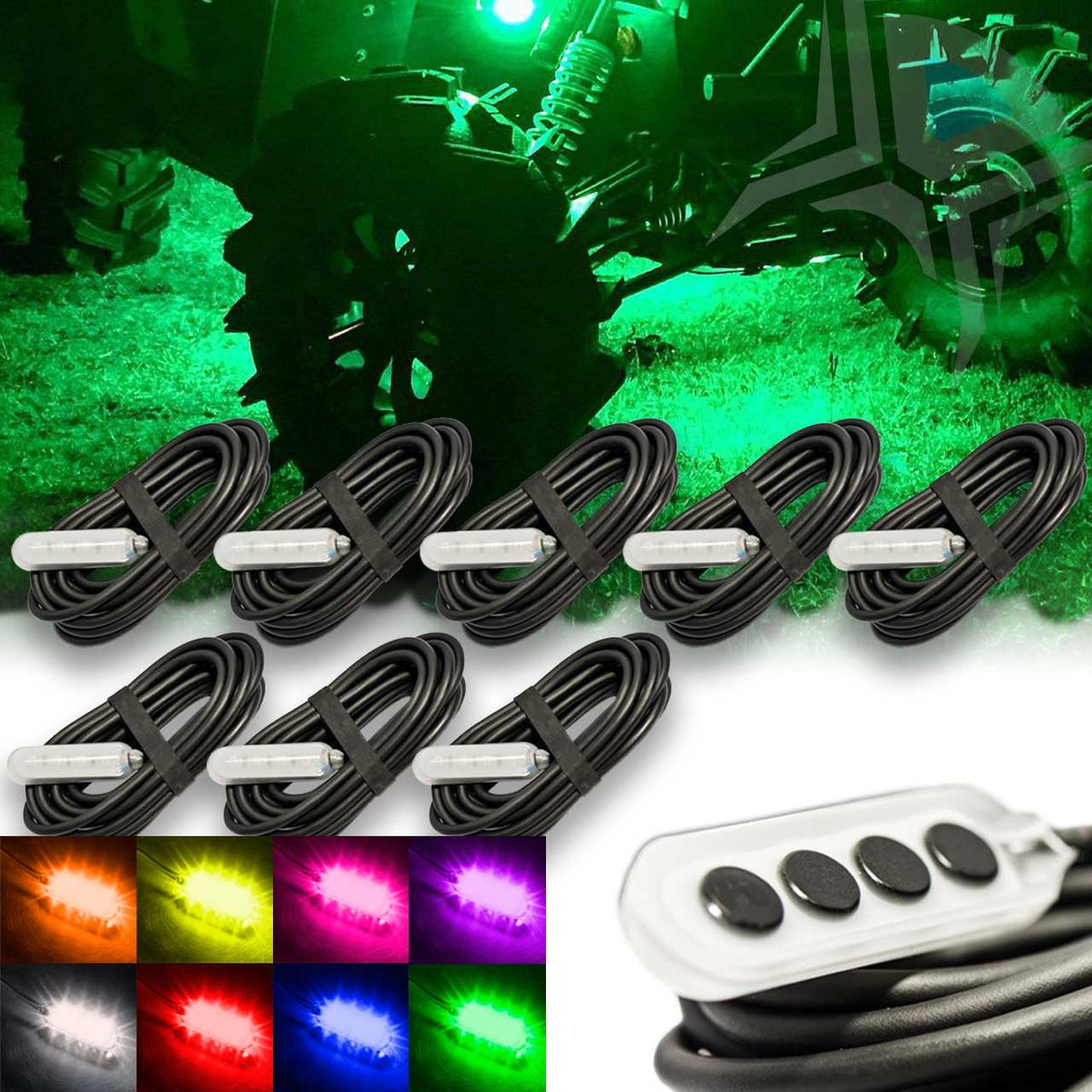 MAX RGB Color Changing LED Rock Light Kit for UTVs 8 Piece Ground Coverage
