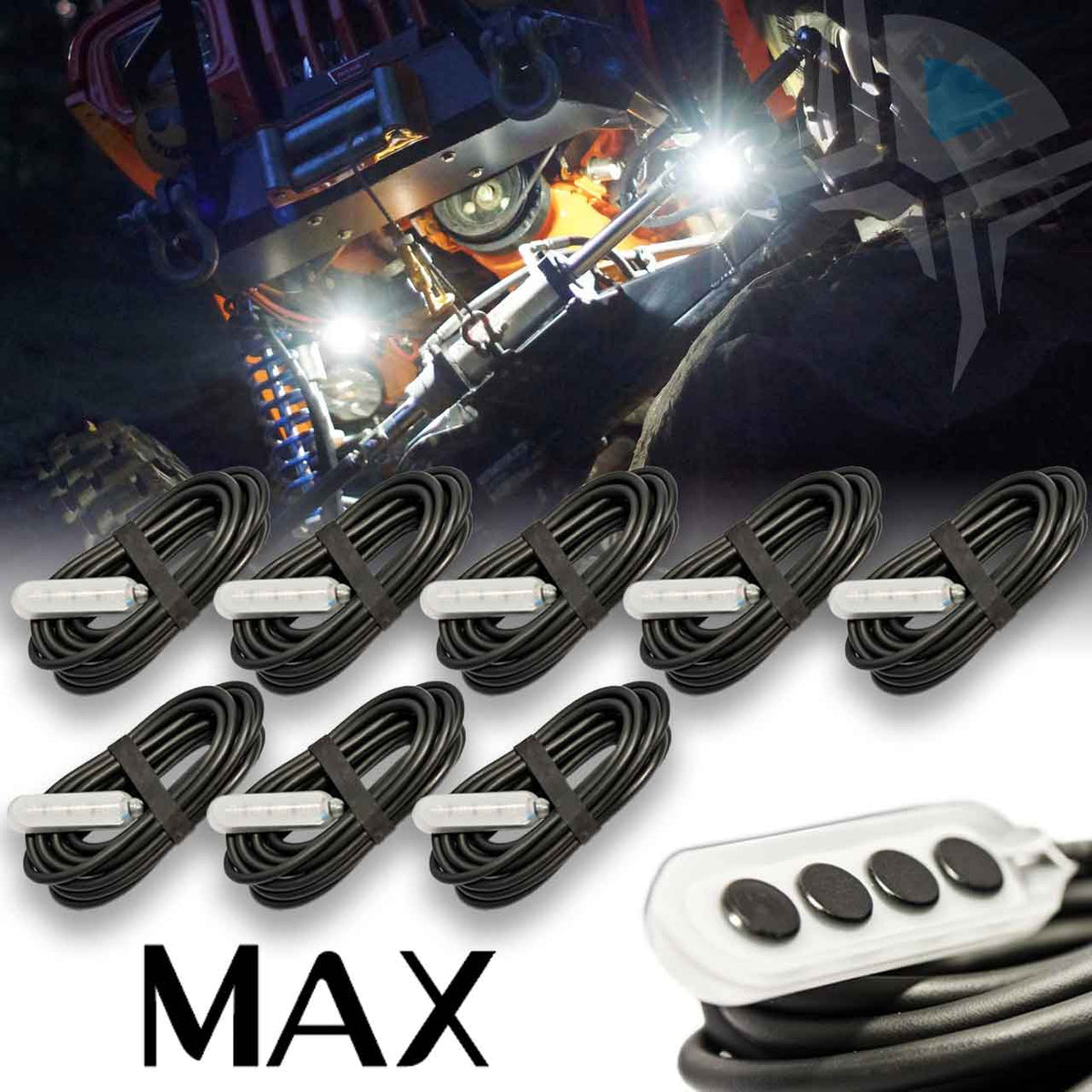 MAX White LED Rock Light Kit for Jeeps 8 Piece Ground Coverage