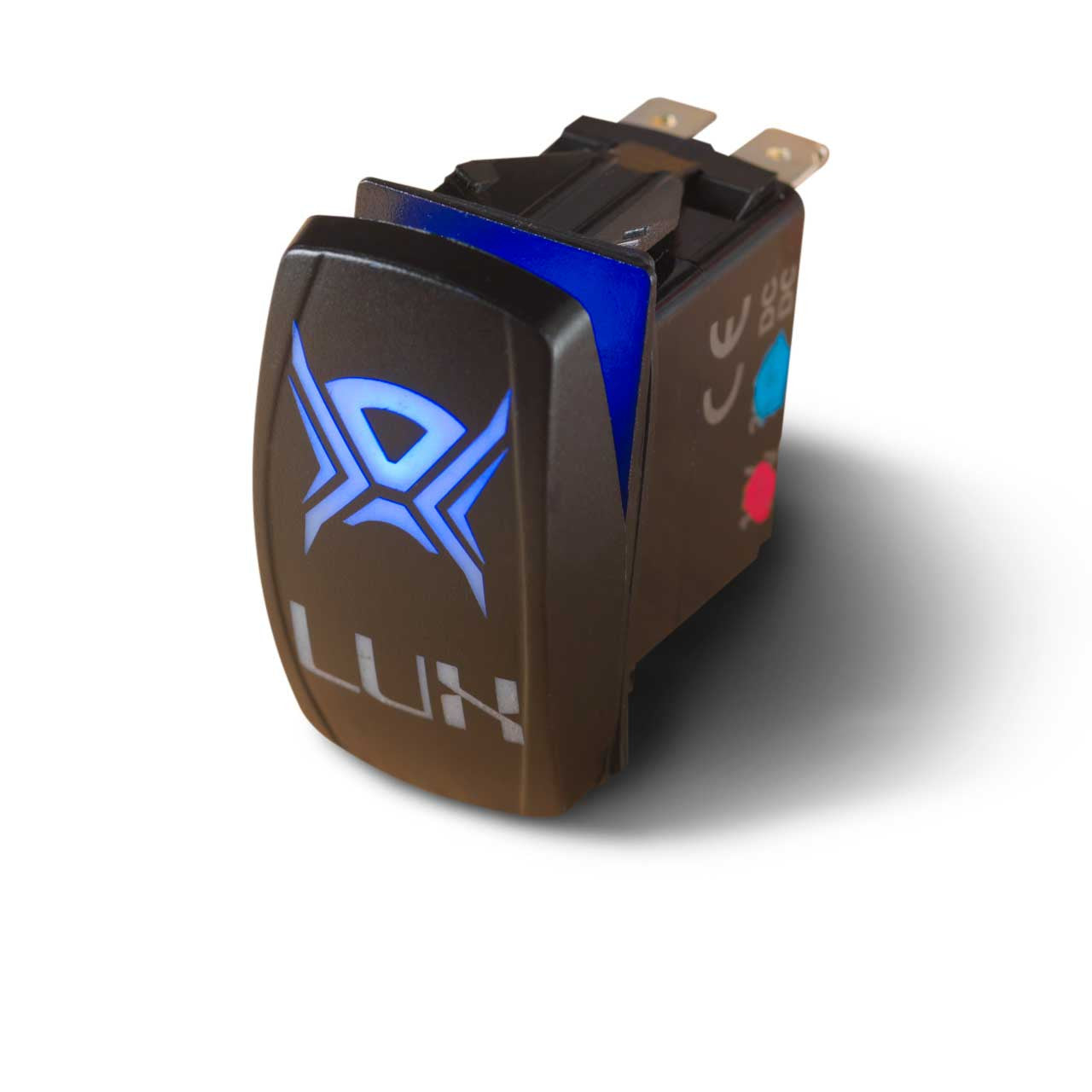 LED Rock Light LUX Logo Rocker Switch - LUX Lighting Systems